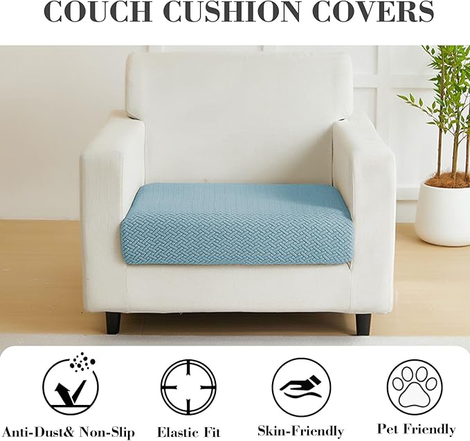 Sofa Covers Couch Covers for Sofa Pet Friendly Couch Cushion Covers Universal Sofa Covers Washable Stretch Slipcovers for Sectional Sofa (Texture Sea Blue,Large Single Seat Cover)