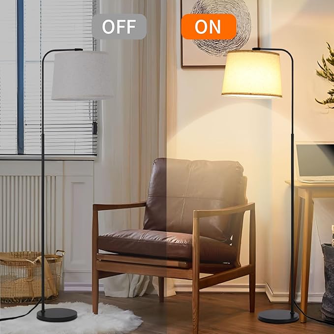 Arc Floor Lamps for Living Room, Modern Floor Lamp for Bedroom, Foot Pedal Control Standing Lamps with Adjustable Linen Lampshade, Tall Lamp with 9W Bulb for Office Reading Room Nursery (Black)