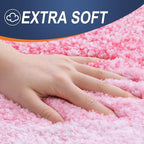 OLANLY Bathroom Rug Set 2 Piece, Soft Absorbent Microfiber Bath Mats and U-Shaped Contour Toilet Rug, Non-Slip, Machine Wash Dry, Plush Shaggy Bath Mats for Bathroom (30"x20"+24"x20", Pink)