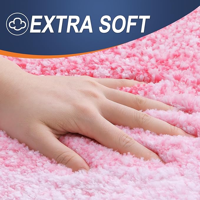 OLANLY Bathroom Rug Set 2 Piece, Soft Absorbent Microfiber Bath Mats and U-Shaped Contour Toilet Rug, Non-Slip, Machine Wash Dry, Plush Shaggy Bath Mats for Bathroom (30"x20"+24"x20", Pink)