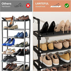 5 Tier Shoe Rack for Closet Shoe Organizer with 5 Hooks, Long Shoe Shelf Storage for Shoe and Boot Stackable Free Standing Shoe Rack for Entryway, Garage, Small Spaces, Dorm, Black