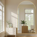 MISSDAY Oversized Arched Full Length Mirror, 83"x44" Gold Full Body Mirror with Stand, Floor Mirror Large Free Standing, Leaning or Hanging, Aluminum Frame Mounted Mirrors Wall Mirrors for Bedroom