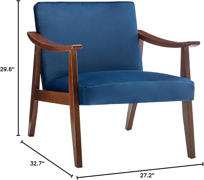 Accent Chair with Velvet Upholstery and Solid Wood Frame, Classic Mid-Century Modern Living Room Furniture for Extra Seating, Dark Blue