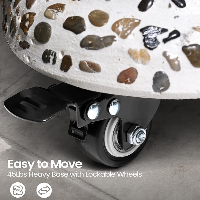 45lbs Patio Umbrella Base with 4 Wheels, Square Cobblestone Concrete Stand, Heavy Duty Market Umbrella Stand for Outdoor