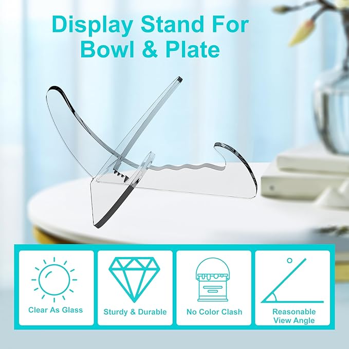 Boloyo "X Shape Acrylic Bowl Display Stand, 3.5 Inch 2PC Clear Acrylic Bowl Plate Platter Dish China Porcelain Display Holder Easel Base for Home Kitchen School Art Display