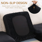 hyha Velvet Couch Cushion Covers, Soft Sofa Seat Covers for sectional 2 Cushion Couch Washable, Magic Sofa Slipcover with Elastic Bottom, Non-Slip Furniture Protector for Pets, Kid(2PC, Black)