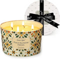 HomeLights Soy Wax Candles for Home Scented, 4-Wick Candles in Peach Blossom Freesia Scented, Aromatherapy Candles Gift for Parties, Relaxing, Bohemian Natural Textures, 18oz