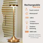 Cordless Table Lamp Rechargeable - 6000mAh LED Battery Operated Table Light - Portable Touch Dimmable Outdoor Waterproof Table Lamps for Patio Restaurant Dining (Bronze)