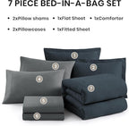 Monbix King Size Comforter Set, Navy Blue King Size Bed Set Reversible, King Comforter Set 7 Pieces, Cationic Dyeing Bed in a Bag with Comforter, Sheets, Pillowcases & Shams