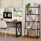 BON AUGURE Ladder Shelf Bookcase, 5-Tier Industrial Ladder Bookshelf, Tall Living Room Shelves, Wood and Metal Leaning Shelf for Home Office, Kitchen, Bedroom, Balcony (Rustic Oak)