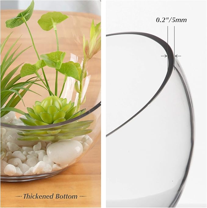 WGV Slant Cut Bowl Glass Vase Bulk, Width 7", Height 6", Clear Terrarium, Candy Dish, Fruit Jar, Floral Container for Wedding Party Event, Home Office Decor, 8 Pieces