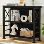 HOMBAZAAR 3-Tier Small Bookshelf, 35.4 Inch Short Book Shelf with Sturdy Metal Frame & Wood Shelves, Black Industrial Bookcase for Living Room, Bedroom, Office