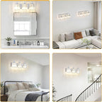 3-Light Modern Bathroom Light Fixture Chrome Bathroom Vanity Lights Over Mirror Wall Sconce Lighting with K9 Crystal Shades E26 Base for Bedroom, Living Room, Hallway, Cabinet Wall Lamp