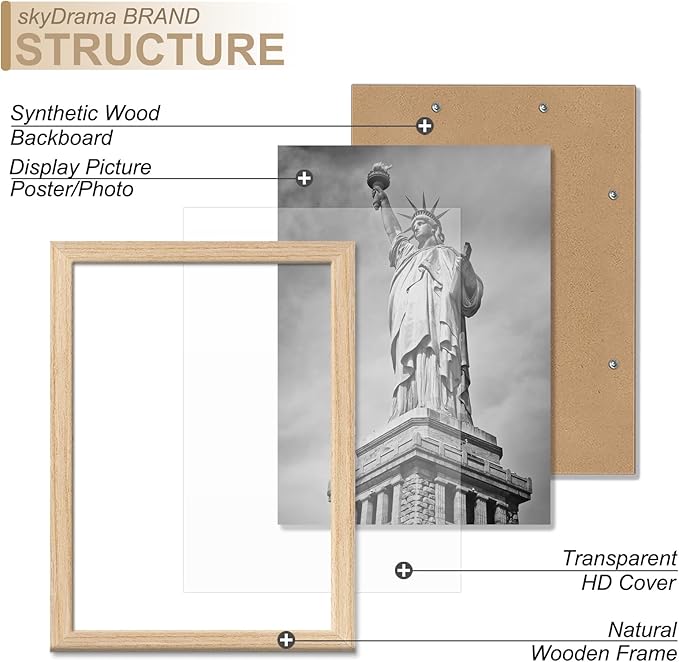 Natural Solid Wood 8x11 Picture Frame, Display 8 x 11 Inch Picture Poster Photo, Vertical & Horizontal Wall Hanging - 2 Pack/Natural/8"x11"