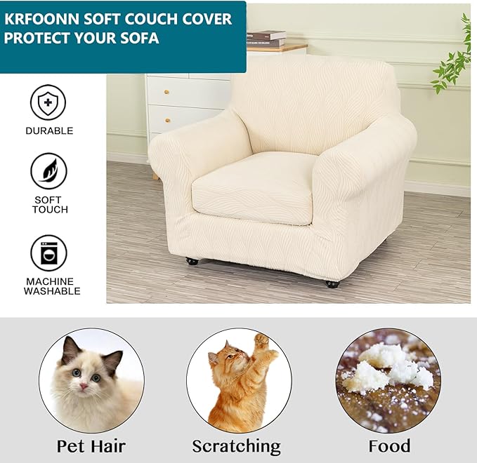 KRFOONN 2 Piece Chair Covers Printed Sofa Covers Couch Covers Washable Armchair Sofa Couch Slipcover Furniture Protector with Elastic Bottom for Living Room (Armchair, 66), Small