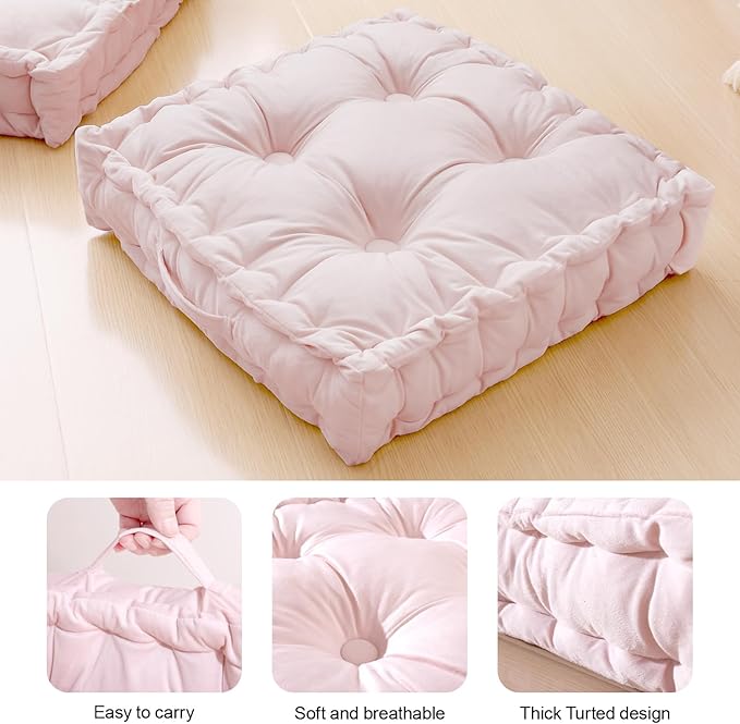 Square Floor Pillows, Large Floor Cushion for Adults Kids, Meditation Floor Pillow Seating Cushion with Shredded Memory Foam and Silk Wadding, 20"x20"x5" Blush