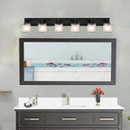Bathroom Vanity Light Fixture, 6-Lights Modern Vanity Lighting Over Mirror with Frosted Glass Shades, Wall Mount Lamp for Bath Living Room, E26 Bulb Base