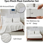 CozyLux Queen Comforter Set Ivory, 7 Pieces Pintuck Bed in A Bag, Premium Ivory Comforter Queen Size, Pinch Pleat Bedding Sets with Comforter, Sheets, Pillowcases & Shams