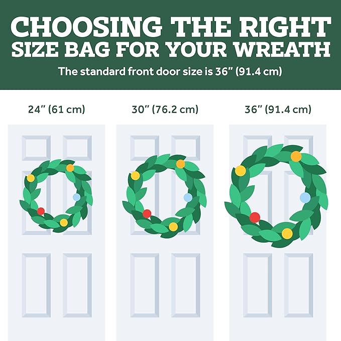 ZOBER Christmas Wreath Storage Container 24 Inch - Wreath Bag Fits 2 Wreaths Box - 600D Oxford Fabric - Interior Compartment for Storing Garlands, Wreaths Storage Bag W Strong Durable Handles - Green
