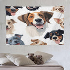 VUMIVI Cartoon Dog Tapestry Black & White Pet Dog Heads Cute Illustration Modern Creative Design Tapestry Wall Hanging for Living Room Bedroom Dorm Classroom Aesthetic Decor W90xL60in