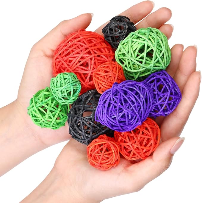 Patelai 72 Pcs Wicker Rattan Balls Decorative Balls for Vase Centerpiece Bowls Orbs Filler for Spring Summer Craft Home Decor, 4 Sizes(Orange, Purple, Black, Green)