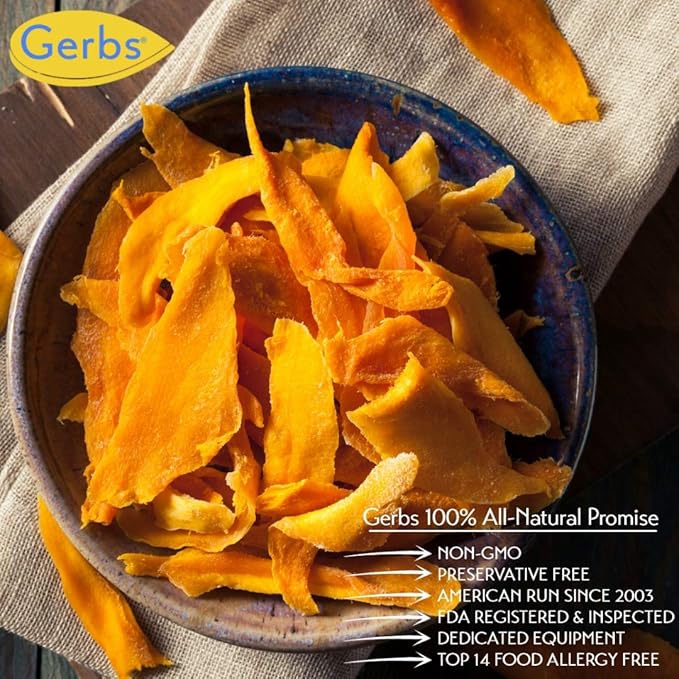 Gerbs Dried Mango Slices Unsweetened 2 lbs. | Dehydrated, Unsulfured, Resealable Bag | Naturally Sweet & Chewy | Top 14 Allergen-Free