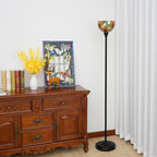 Tiffany Floor Lamp Tochiere Standing Lamp Yellow Sunflower Style Stained Glass Floor Light Vintage Tall Pole Uplight Corner Lamp with Foot Switch for Home Decor Living Room Bedroom