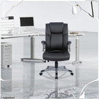 COLAMY Leather Executive Office Chair- High Back Home Computer Desk Chair with Padded Flip-up Arms, Adjustable Tilt Lock, Swivel Rolling Ergonomic Chair for Adult Working Study-Black, Set of 2
