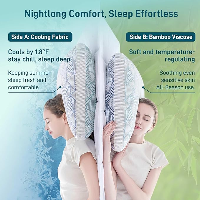 Shredded Memory Foam Cooling Soft Bamboo Viscose Pillow Adjustable Hypoallergenic Hotel Quality Pillow for Stomach, Back or Side Sleeper, Oeko-TEX Certified King Size