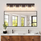 5 Light Modern Bathroom Light Fixtures Over Mirror, Bronze Finish Vanity Lights for Bathroom Wall Sconces with Clear Glass Shades, E26 Socket (Bulbs Not Included)