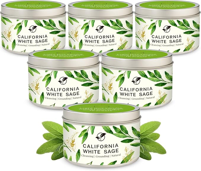 6 Pack Sage Candles Gift Set - Natural Soy Wax Candle Smokeless Clean Burn, Calming Aromatherapy Candles for Home Relaxation, Home Office & Gifting