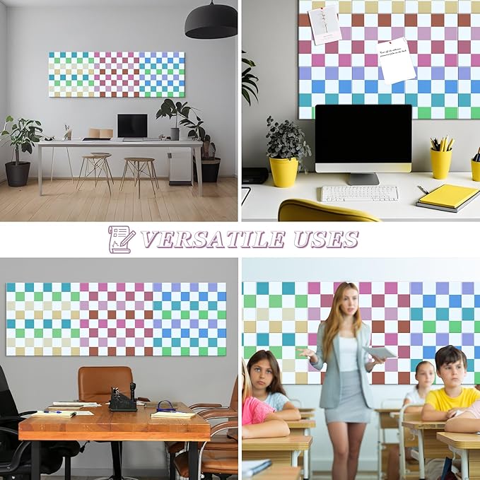 Geyoga 12 Pcs Cork Board for Wall 12 x 12 Inch Retro Colorful Checkered Bulletin Board Acoustic Wall Panels Boho Felt Tiles Cute Self Adhesive Hanging Decor for Office Home Classroom (Colorful Plaid)