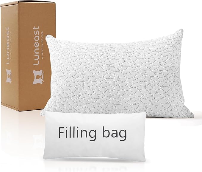 Memory Foam Pillows for Sleeping Adjustable Bamboo Blend Breathable Bed Pillow for Side, Back, and Stomach Sleepers Washable Pillow Cover Dream Cloud Queen Size 18X28 in