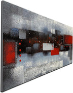 MyArton Textured 3D Oil Painting on Canvas Thick Linen Artwork Modern Abstract Art for Wall Decor Red Gray Painting Picture for Home Decoration