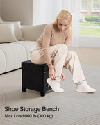 Cube Storage Ottoman, Velvet Foot Stool with Feet, Folding Storage Bench, End of Bed Bench, Storage Chest, for Living Room, Bedroom and Office, 15 x 15 x 15.7 Inches, Ink Black, ASND22B