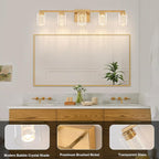 SineRise 5-Light Gold Vanity Light with 3 Color Modes (3000K/4000K/6000K), Eye Protection LED Bathroom Light Fixture, Dimmable Modern Wall Light Over Mirror with Clear Glass Shade