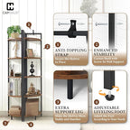 CAPHAUS 5 Tier Corner Shelf, 59.1-Inch Tall Corner Bookshelf, Corner Display Rack with Metal Frame, Round Corner Shelf Unit Rack, Tall Corner Stand for Bathroom, Living Room, Home, Office, Dark Grey
