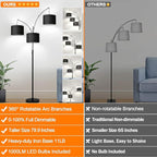 Dimmable Floor Lamp - 3 Lights Arc Floor Lamps for Living Room, 1000LM Modern Tall Standing Lamp With Black Shades & Heavy Base, Mid Century Tree Floor Lamp for Bedroom Office, 3 LED Bulbs Included