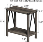 ChooChoo Farmhouse End Table for Small Spaces, Narrow Side End Table with Storage Shelf, Rustic A-Design Nightstand Sofa Table for Living Room, Bedroom (Grey) 2 Pack