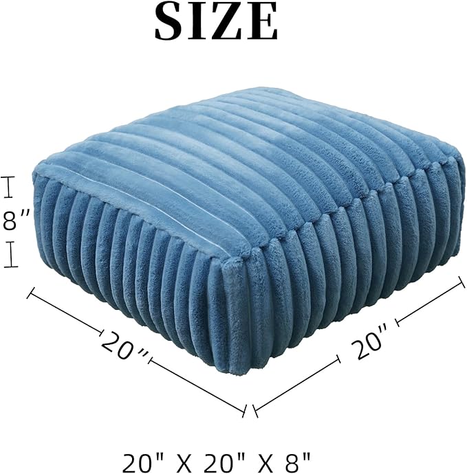 Unstuffed Pouf Ottoman Cover Soft Storage Extra Seat Farmhouse Comfortable Bohemian Poufs Accent Footrest 20x20x8 Inches for Living Room Bedroom Study Nook (Blue, Square)