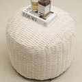 Round Stuffed Pouf Ottoman for Foot Rest, Storage Ottoman Pouf Foot Stool Cushion, Faux Fur Poufs with Foam Chunk Filling, 20 X 15 Inch Floor Chair for Living Room Bedroom Home Decor, Beige