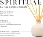 Blueme Spiritual Diffuser | Palo Santo & Vetiver | 5.92 Fl Oz - Refillable Wellness Diffuser, Contains Essential Oil, Sustainable, Hand Finished, Premium, Luxury Ceramic, Natural Rattan Reeds, | Small