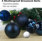 Navy Blue 4.0" Large Christmas Balls - Christmas Tree Decoration Ornaments Shatterproof Hanging Balls for Birthday Halloween Holiday Wedding Decorations Set of 4pcs