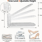 Neprock Shoe Slots Organizer for Closet,12 Pack Acrylic Shoe Stackers for A Pair of Shoes,3 Levels Adjustable Shoe Rack Storage Shoe Space Saver 50%(Clear,12 Pack)