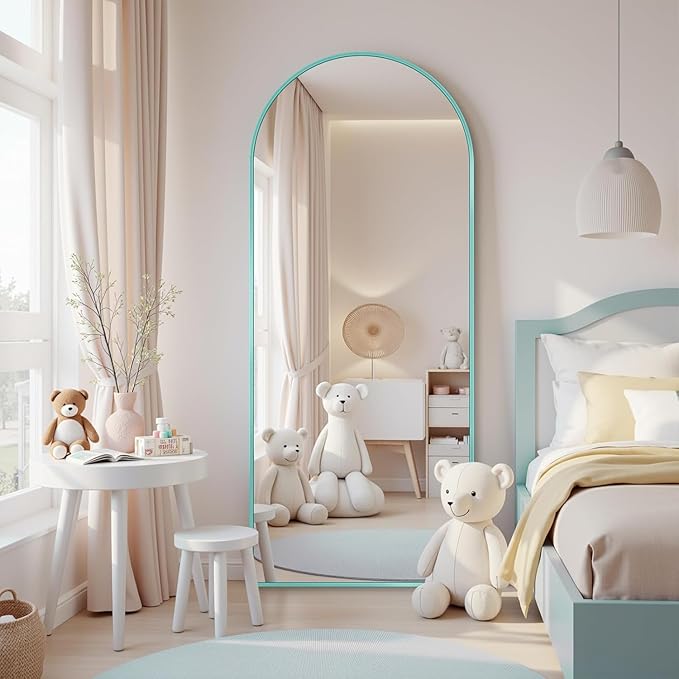 Antok Full Length Mirror, 58"x18" Floor Mirror, Arched Floor Standing Freestanding Arch Full Body Mirrors with Stand for Bedroom, Hanging Mounted for Living Room Cloakroom,Blue