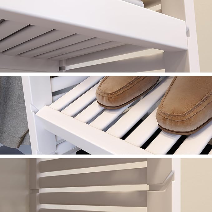 John Louis Home Solid Wood Walk-In Closet Organizer - 100% Real Wood Cut-to-Fit System with Adjustable Shelves, Metal Garment Bars & Ventilated Design for Custom Storage (White Finish)
