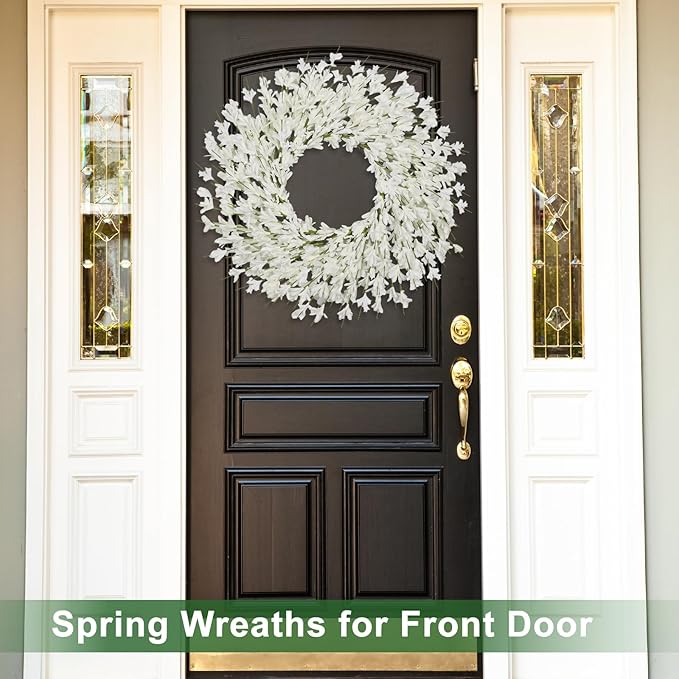 26 Inch Spring Wreaths for Front Door Large Spring Door Wreath Easter Valentines Wild Floral Summer Wreaths Outside All Season for Farmhouse Porch Wall Wedding Living Room Home Decor(White)