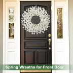 26 Inch Spring Wreaths for Front Door Large Spring Door Wreath Easter Valentines Wild Floral Summer Wreaths Outside All Season for Farmhouse Porch Wall Wedding Living Room Home Decor(White)