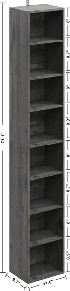 IRONCK Tall Narrow Bookshelf 8 Tiers, Compact Corner Bookcase, Easy to Match for Living Room, Office, Study, Bedroom