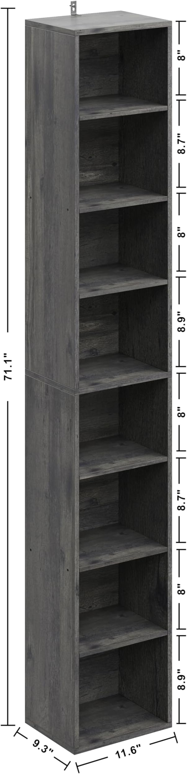 IRONCK Tall Narrow Bookshelf 8 Tiers, Compact Corner Bookcase, Easy to Match for Living Room, Office, Study, Bedroom
